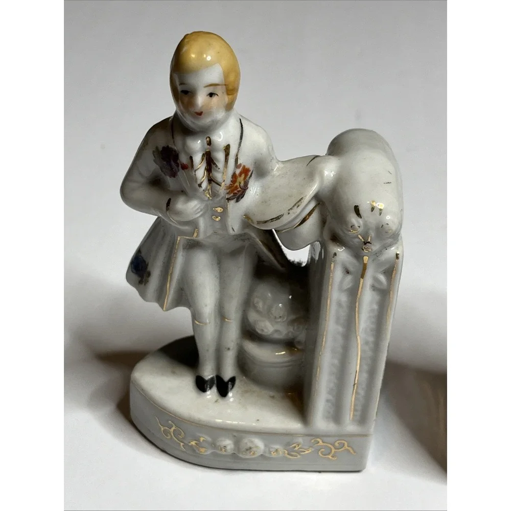 Vintage Figural Bookends Decor Man & Woman Floral Porcelain Made In Japan